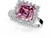 Starburst Halo Engagement Ring Setting for Fancy Pink Asscher Cut Center with Flat Cathedral Band and Prong Head in White Gold