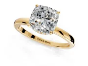 Hidden Halo Engagement Ring Setting for Cushion Cut Center with Plain Band and Tall Prong Head in Yellow Gold