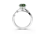 Baguette Engagement Ring Setting for Fancy Green Round Cut Center with Alternating Bar-Set Band and Prong Head in Platinum