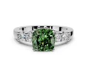 5 Stone Engagement Ring Setting for Fancy Green Cushion Cut Center with Plain Band and Prong Head in Platinum