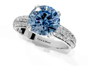 Solitaire Engagement Ring Setting for Fancy Blue Round Cut Center with Multi-Row Pave Accents and Basket Head in White Gold