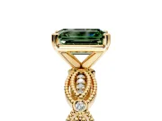Solitaire Engagement Ring Setting for Fancy Green Emerald Cut Center with Marquise Panel Band and Prong Head in Yellow Gold