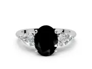 3 Stone Engagement Ring Setting for Fancy Black Oval Center with Large Pear-Shaped Accents and Prong Head in White Gold