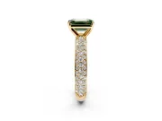 Solitaire Engagement Ring Setting for Fancy Green Emerald Cut Center with Domed Multi-Row Pave Band and Prong Head in Yellow Gold
