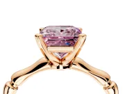 Solitaire Engagement Ring Setting for Fancy Pink Princess Cut Center with Bamboo Band and Prong Head in Rose Gold