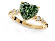 Solitaire Engagement Ring Setting for Fancy Green Heart-Shaped Center with Bezel-Dot Beaded Band and Prong Head in Yellow Gold