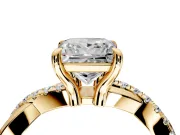 Solitaire Engagement Ring Setting for Princess Cut Center with Half-Pave Crossover Band and Prong Head in Yellow Gold