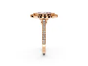 Halo Engagement Ring Setting for Fancy Pink Marquise Center with Milgrain Frame, Pave Band and Prong Head in Rose Gold