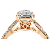 Solitaire Engagement Ring Setting for Radiant Cut Center with Pave Rail Split Shank and Prong Head in Rose Gold