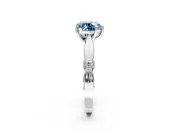 Solitaire Engagement Ring Setting for Fancy Blue Heart-Shaped Center with Carved Leaf Shoulders and Prong Head in Platinum