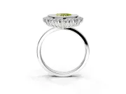 Halo Engagement Ring Setting for Fancy Yellow Heart-Shaped Center with Milgrain Bezel Rim, Plain Band and Prong Head in Sterling Silver