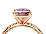 Solitaire Engagement Ring Setting for Fancy Pink Princess Cut Center with Milgrain X Pattern Band and Prong Head in Rose Gold