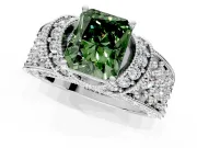 Pave Engagement Ring Setting for Fancy Green Radiant Cut Center with Curved Accent Rows, Openwork and Prong Head in White Gold