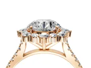 Halo Engagement Ring Setting for Round Cut Center with Single-Row Pave, Open Basket and Prong Head in Rose Gold