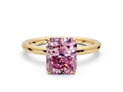 Low-Set Solitaire Engagement Ring Setting for Fancy Pink Radiant Cut Center with Thin Plain Band and Prong Head in Yellow Gold