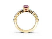 Shared-Prong Engagement Ring Setting for Fancy Pink Emerald Cut Center with Graduated Accents and Prong Head in Yellow Gold