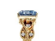 Leaf Engagement Ring Setting for Fancy Blue Radiant Cut Center with Milgrain Accent Band and Prong Head in Yellow Gold
