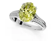 Solitaire Engagement Ring Setting for Fancy Yellow Oval Center with Pave Rail Split Shank and Prong Head in White Gold