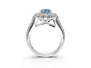 Large Accent Halo Engagement Ring Setting for Fancy Blue Oval Center with Pave Split Shank and Prong Head in Sterling Silver