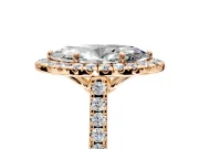 Halo Engagement Ring Setting for Marquise Center with Raised Halo, Pave Band and Prong Head in Rose Gold