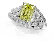 Halo Engagement Ring Setting for Fancy Yellow Emerald Cut Center with Marquise and Pave Bypass Band and Prong Head in Platinum
