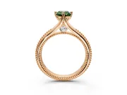 Solitaire Engagement Ring Setting for Fancy Green Emerald Cut Center with Milgrain Cathedral Band and Prong Head in Rose Gold