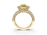 Pave Engagement Ring Setting for Fancy Yellow Radiant Cut Center with Curved Accent Rows, Openwork and Prong Head in Yellow Gold