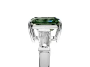 3 Stone Engagement Ring Setting for Fancy Green Emerald Cut Center with Baguette Accents and Prong Head in Platinum