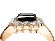 Halo Engagement Ring Setting for Fancy Black Princess Cut Center with Milgrain Channel Band and Prong Head in Rose Gold