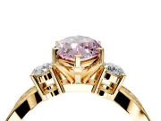 3 Stone Engagement Ring Setting for Fancy Pink Marquise Center with Pave Twist Band and Prong Head in Yellow Gold