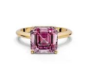 Solitaire Engagement Ring Setting for Fancy Pink Asscher Cut Center with Knife Ridge Band and Claw Prong Head in Yellow Gold