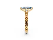 Solitaire Engagement Ring Setting for Fancy Blue Marquise Center with Milgrain X Pattern Band and Prong Head in Yellow Gold