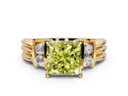 Solitaire Engagement Ring Setting for Fancy Yellow Princess Cut Center with Grooved Bar Accent Band and Prong Head in Yellow Gold