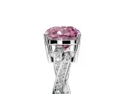 Solitaire Engagement Ring Setting for Fancy Pink Cushion Cut Center with Twisted Pave Band and Prong Head in Platinum