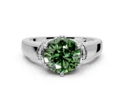 Solitaire Engagement Ring Setting for Fancy Green Round Cut Center with Wide Band, Pave Collar and Prong Head in White Gold