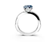 Solitaire Engagement Ring Setting for Fancy Blue Heart-Shaped Center with Milgrain-Edged Pave Band and Prong Head in Platinum