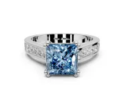 Solitaire Engagement Ring Setting for Fancy Blue Princess Cut Center with Channel Band and Double Claw Prong Head in Platinum