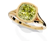 Solitaire Engagement Ring Setting for Fancy Yellow Cushion Cut Center with V Split Shank and Bezel Head in Yellow Gold