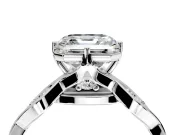 Solitaire Engagement Ring Setting for Asscher Cut Center with Accented Twist Band and Leaf Prong Head in Platinum