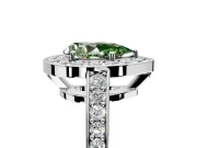 Bezel-Framed Halo Engagement Ring Setting for Fancy Green Pear-Shaped Center with Pave Band and Prong Head in Platinum