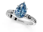 Solitaire Engagement Ring Setting for Fancy Blue Pear-Shaped Center with XO Engraved Band and Prong Head in Platinum