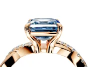 Solitaire Engagement Ring Setting for Fancy Blue Asscher Cut Center with Half-Pave Crossover Band and Prong Head in Rose Gold