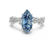 Solitaire Engagement Ring Setting for Fancy Blue Marquise Center with Bar-Station Pave Twist and Prong Head in Sterling Silver