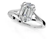 Solitaire Engagement Ring Setting for Emerald Cut Center with Plain Split Shank and Prong Head in Platinum
