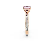 Solitaire Engagement Ring Setting for Fancy Pink Asscher Cut Center with Channel Baguette Band and Prong Head in Rose Gold