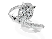 Solitaire Engagement Ring Setting for Oval Center with Pave Bypass Swirl Band and Prong Head in Platinum