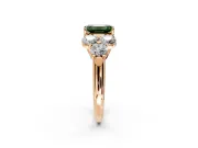 Cluster Engagement Ring Setting for Fancy Green Emerald Cut Center with Round Cut Accent Frame and Prong Head in Rose Gold