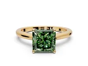 Solitaire Engagement Ring Setting for Fancy Green Princess Cut Center with Narrow Cathedral Band and Prong Head in Yellow Gold