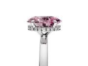 Hidden Halo Engagement Ring Setting for Fancy Pink Oval Center with Plain Band and Tall Prong Head in Sterling Silver