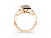 Halo Engagement Ring Setting for Princess Cut Center with Pave Split Shank and Prong Head in Rose Gold